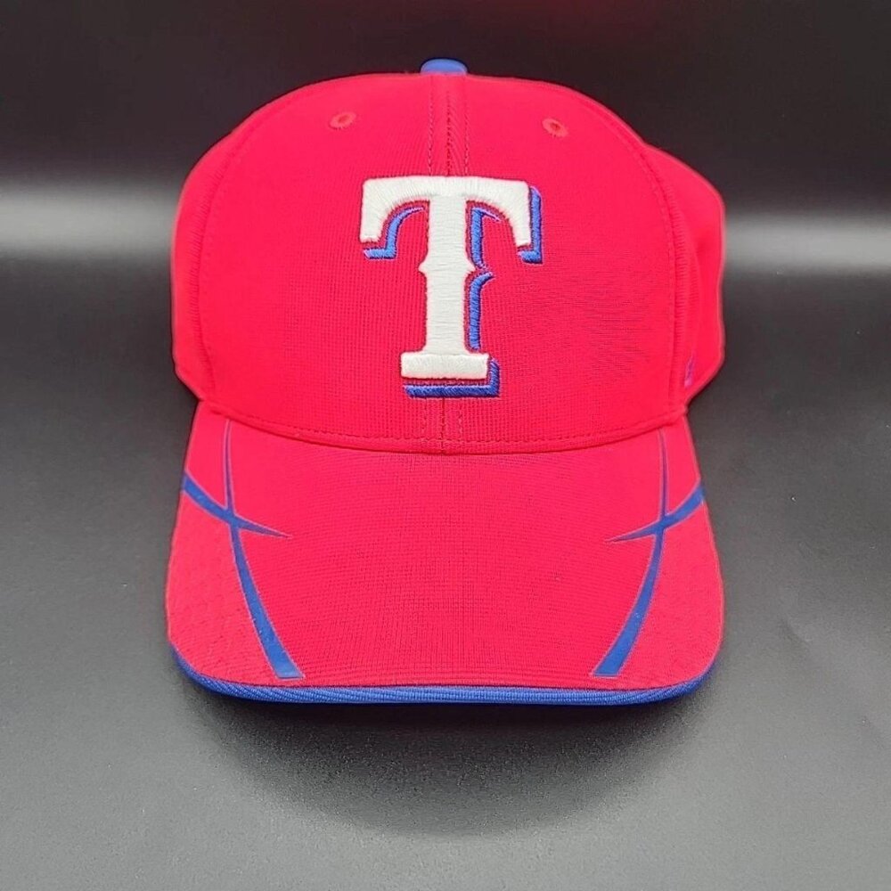 47 Brand Texas Rangers Baseball Red Cap Hat Strapback With Texture MLB EUC